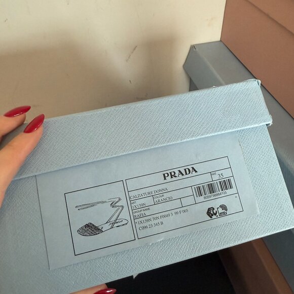 NWT Prada Flat Sandals Orange Crochet Raffia Ankle Lace Strap Sz 35 - Picture 3 of 7